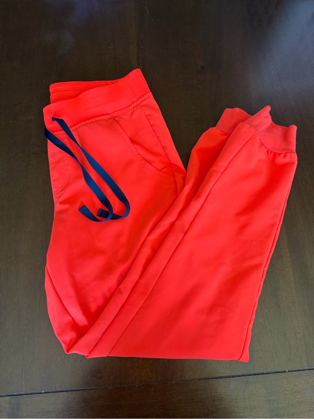 Figs Coral-Red Track Joggers with Navy Drawcord